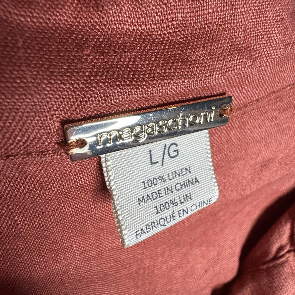 Magaschoni 100% Linen Shirt Dress Coral Roll Tab Sleeve Belted Size Large - Picture 11 of 13